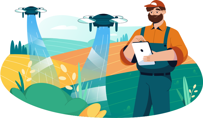 Illustration Farmer using drone